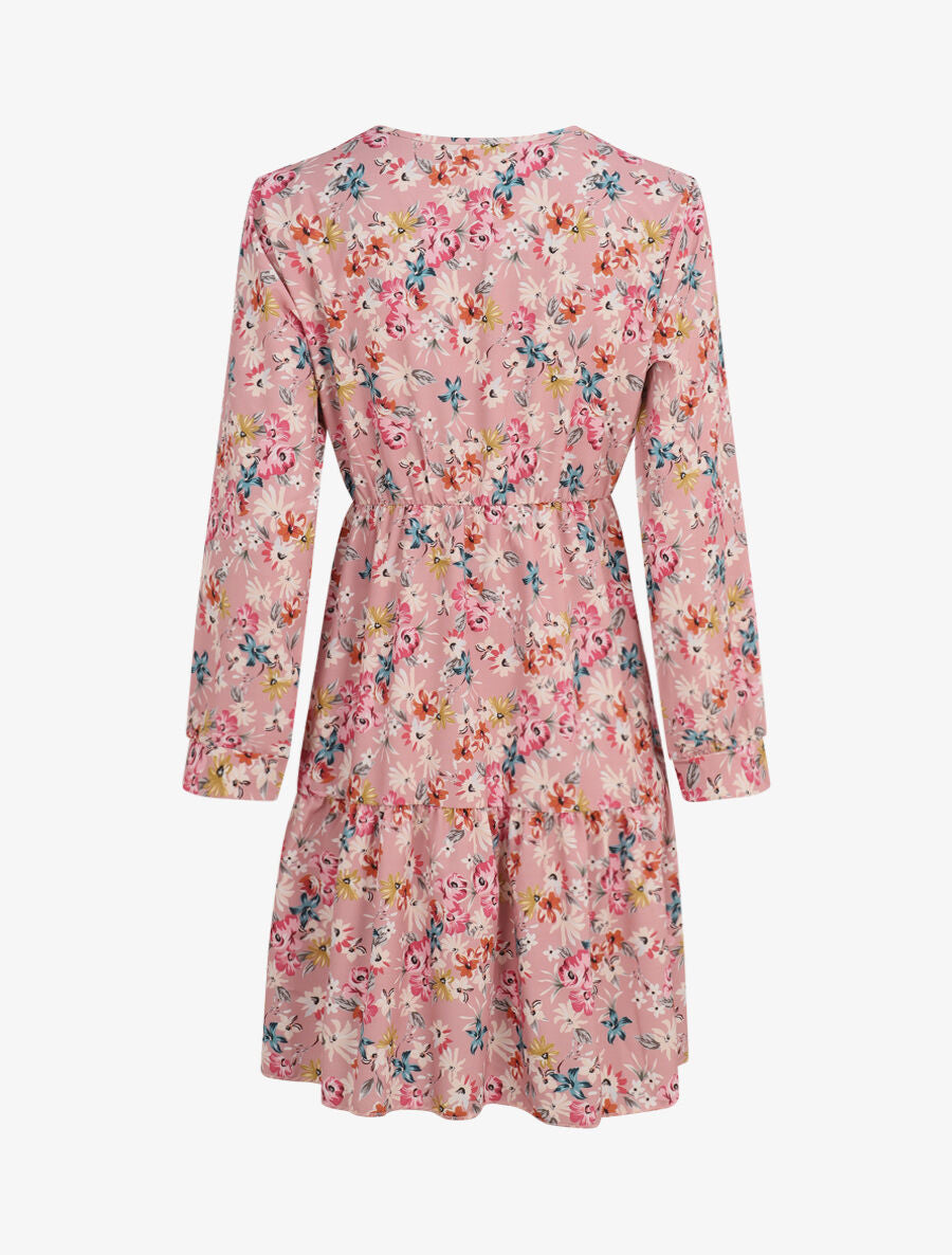 Robe patineuse fleurie à col cache-coeur - Rose poudré - 2