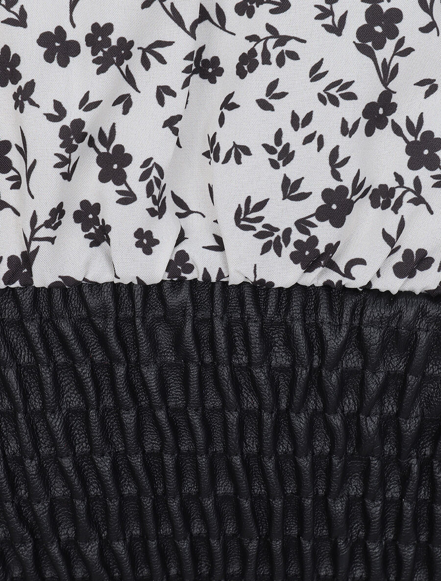 Robe à buste en simili et imprimé petites fleurs - Écru - 3