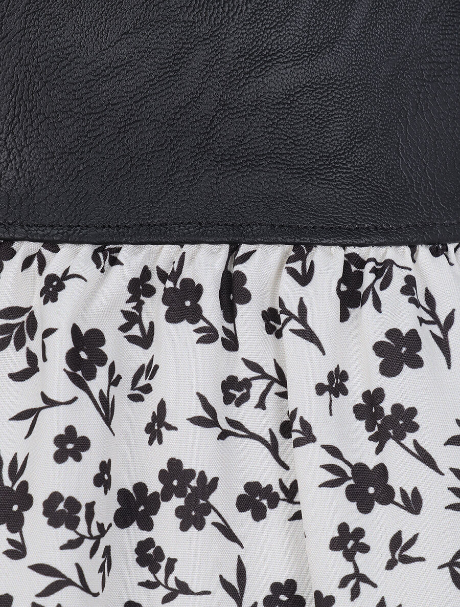 Robe à buste en simili et imprimé petites fleurs - Écru - 4