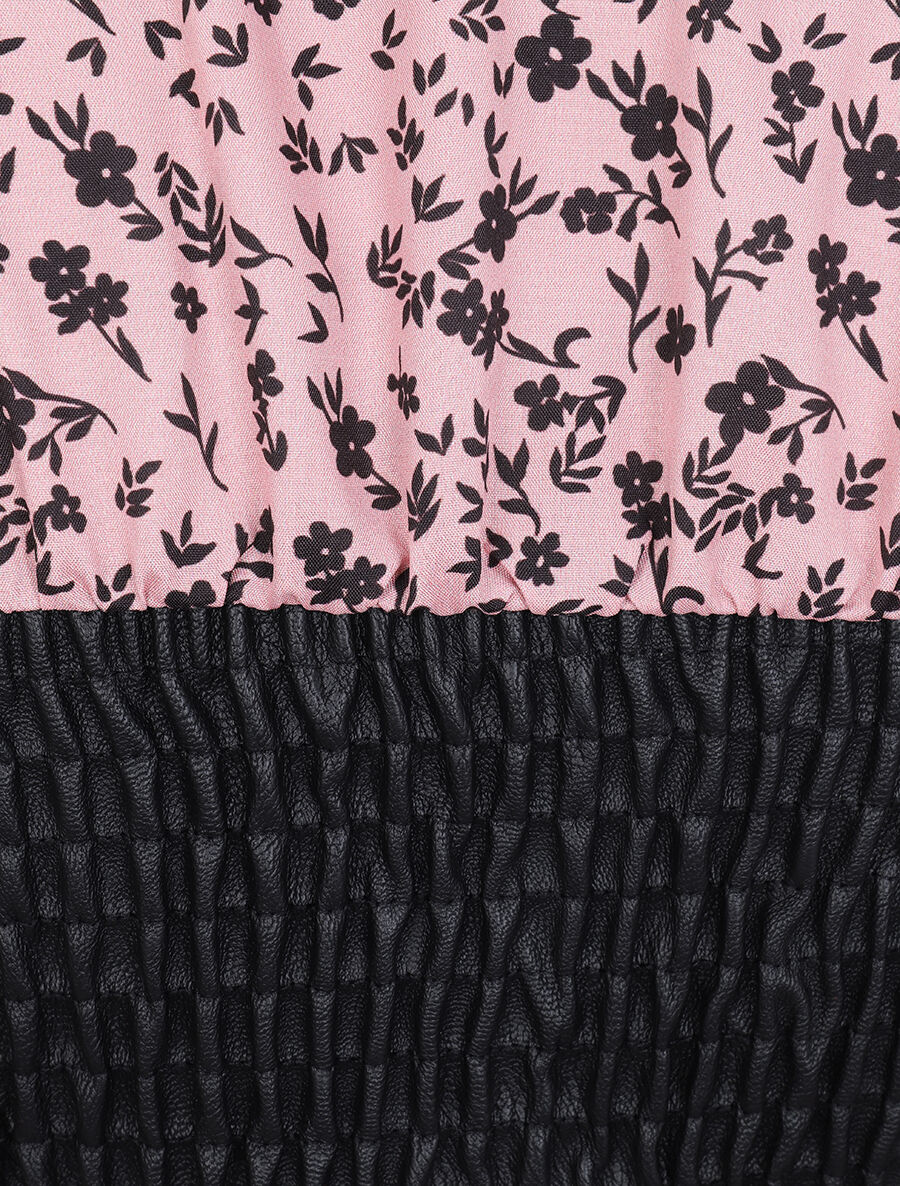 Robe à buste en simili et imprimé petites fleurs - Rose poudré - 3