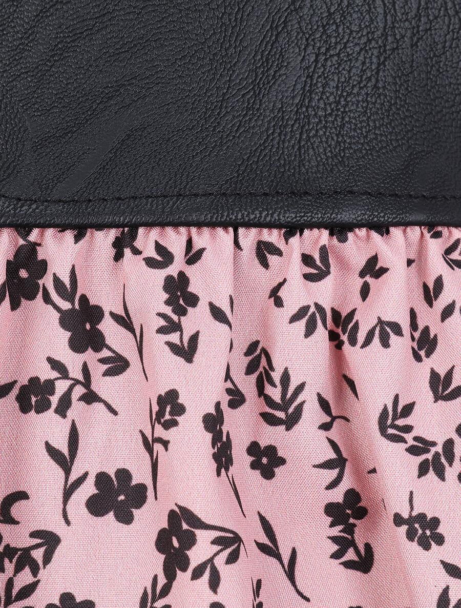 Robe à buste en simili et imprimé petites fleurs - Rose poudré - 4