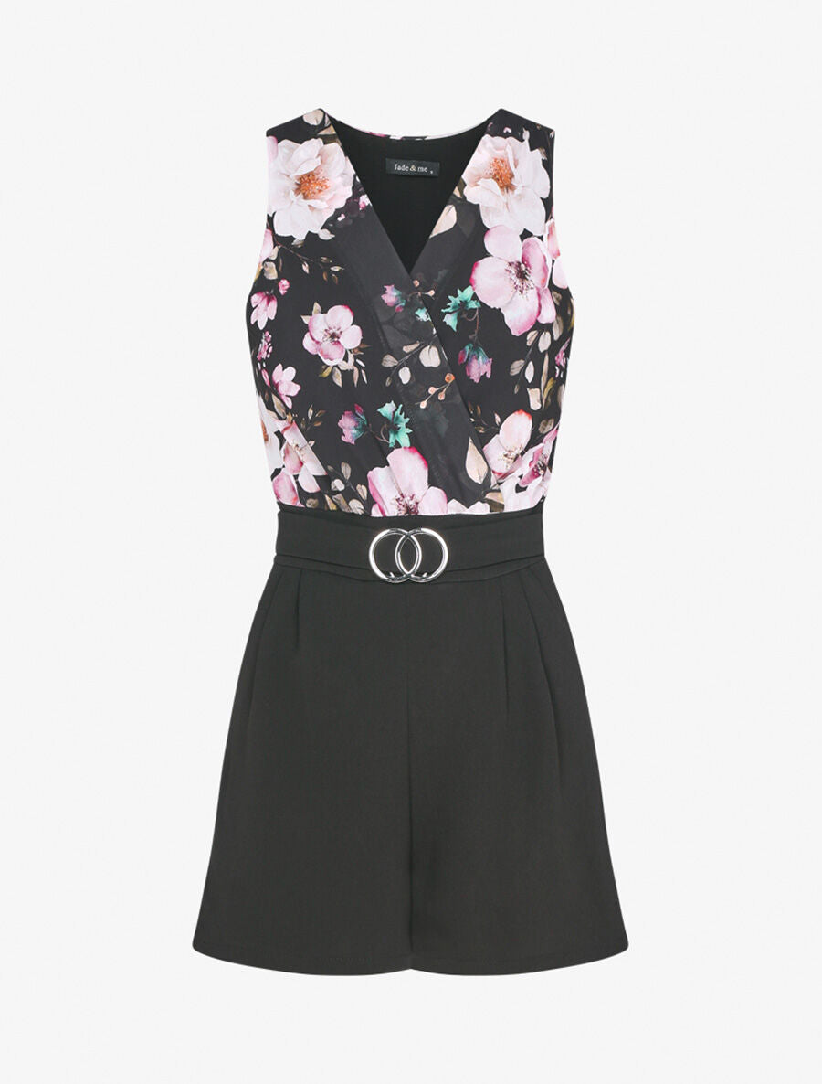 Combishort à buste imprimé floral - Noir/rose - 3