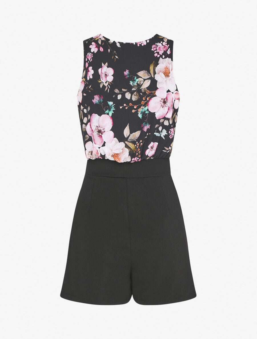 Combishort à buste imprimé floral - Noir/rose - 2