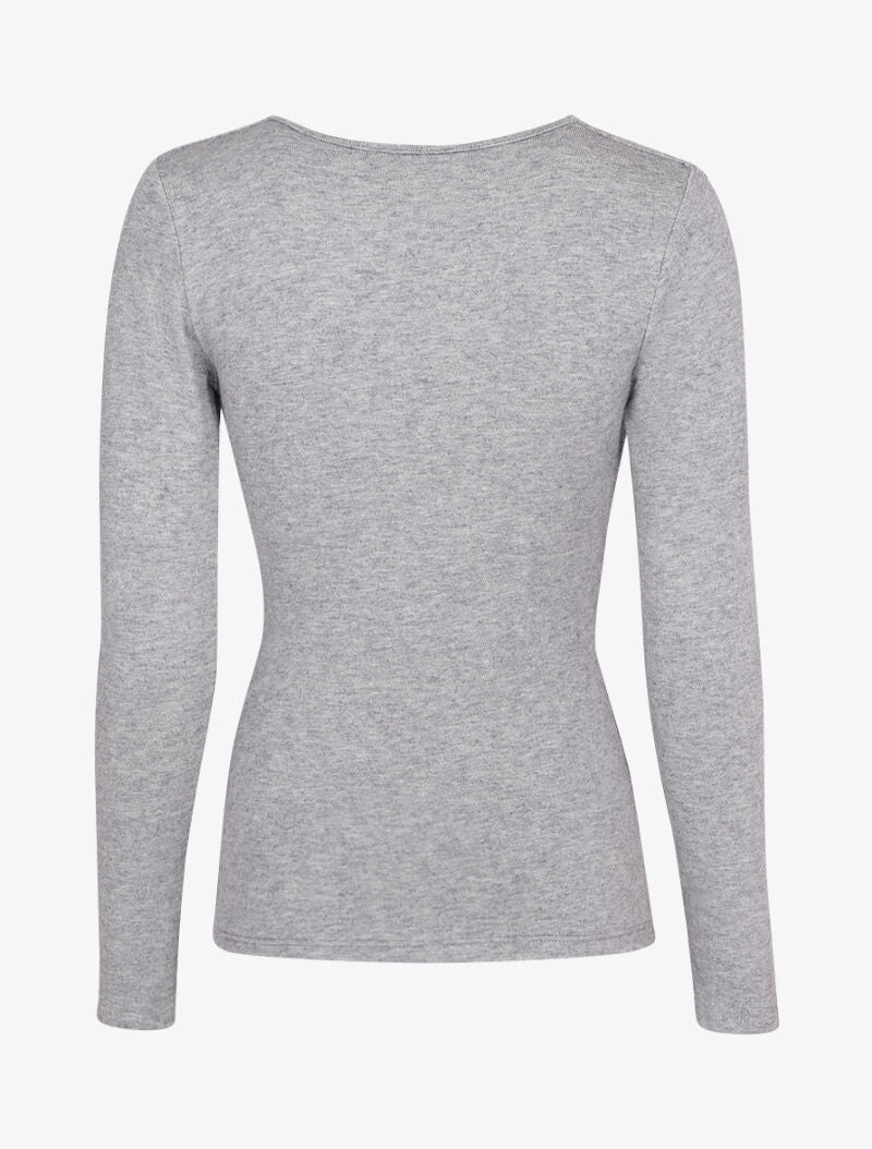 Pull fin à encolure cache-coeur effet drapé - Gris chiné - 2