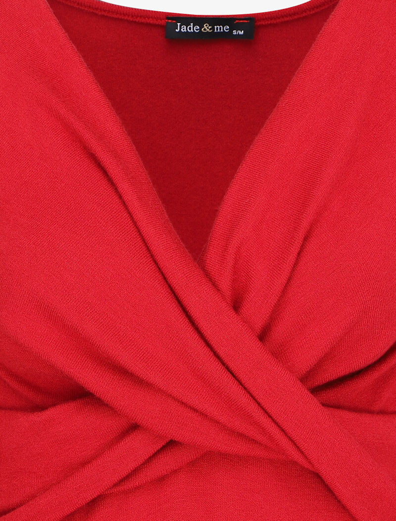 Pull fin à encolure cache-coeur effet drapé - Rouge - 3