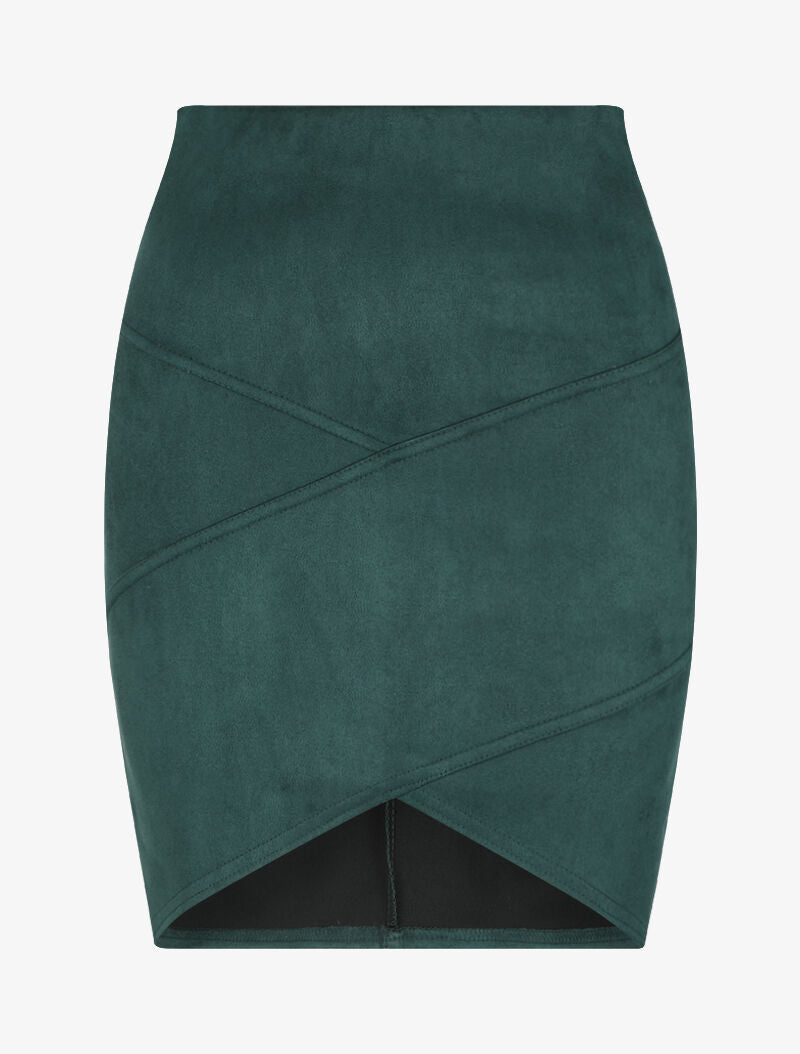 Jupe en suédine à bords asymétriques et coutures contrastantes - Vert sapin - 1