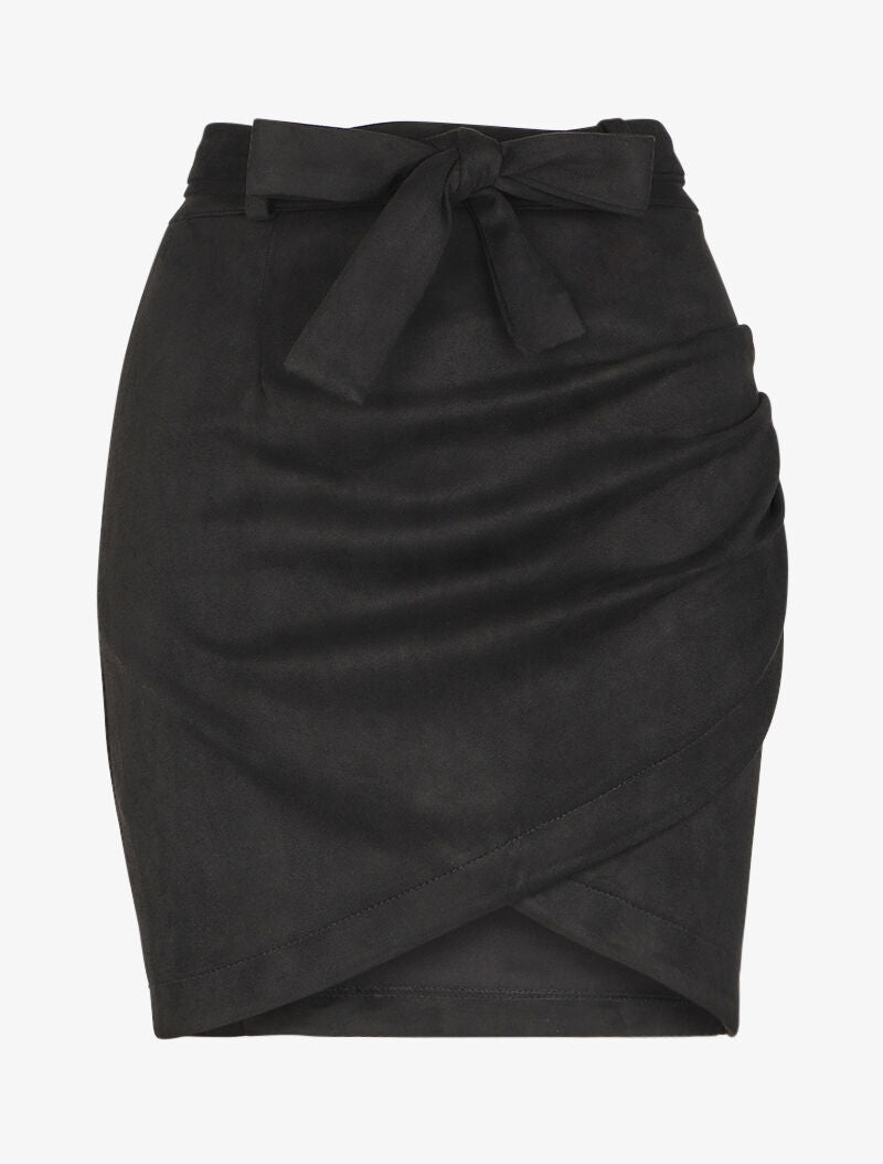Jupe en suédine drapée style portefeuille - Noir - 4