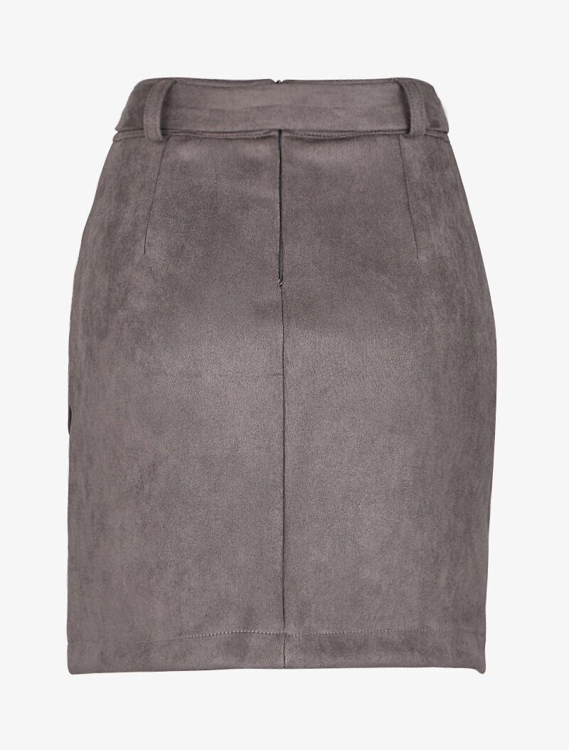 Jupe en suédine drapée style portefeuille - Gris foncé - 2