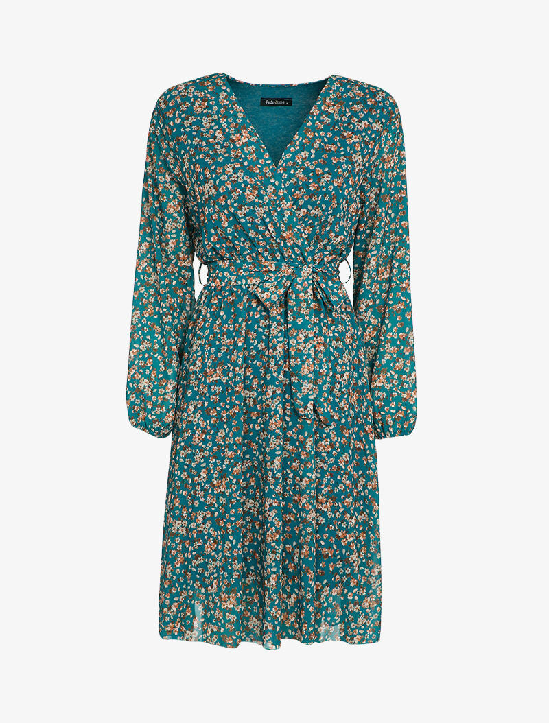 Robe patineuse à imprimé petites fleurs des champs - Bleu canard - 1