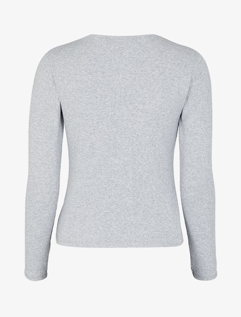 Top côtelé à col rond zippé à détail perles et strass - Gris chiné - 2
