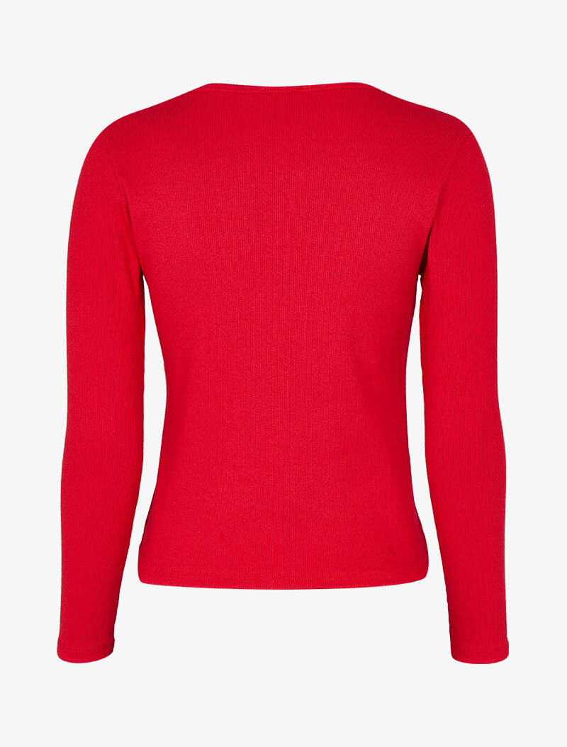 Top côtelé à col rond zippé à détail perles et strass - Rouge - 2