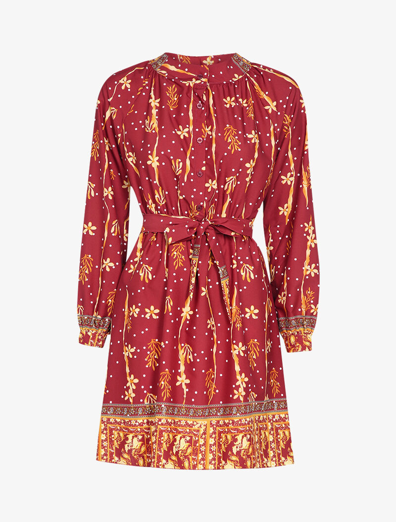 Robe patineuse courte à imprimé fleuri - Bordeaux - 1