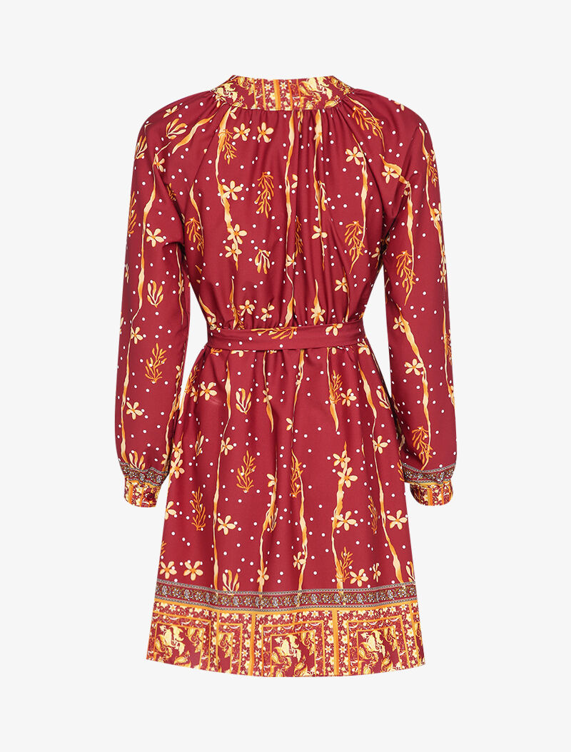 Robe patineuse courte à imprimé fleuri - Bordeaux - 2