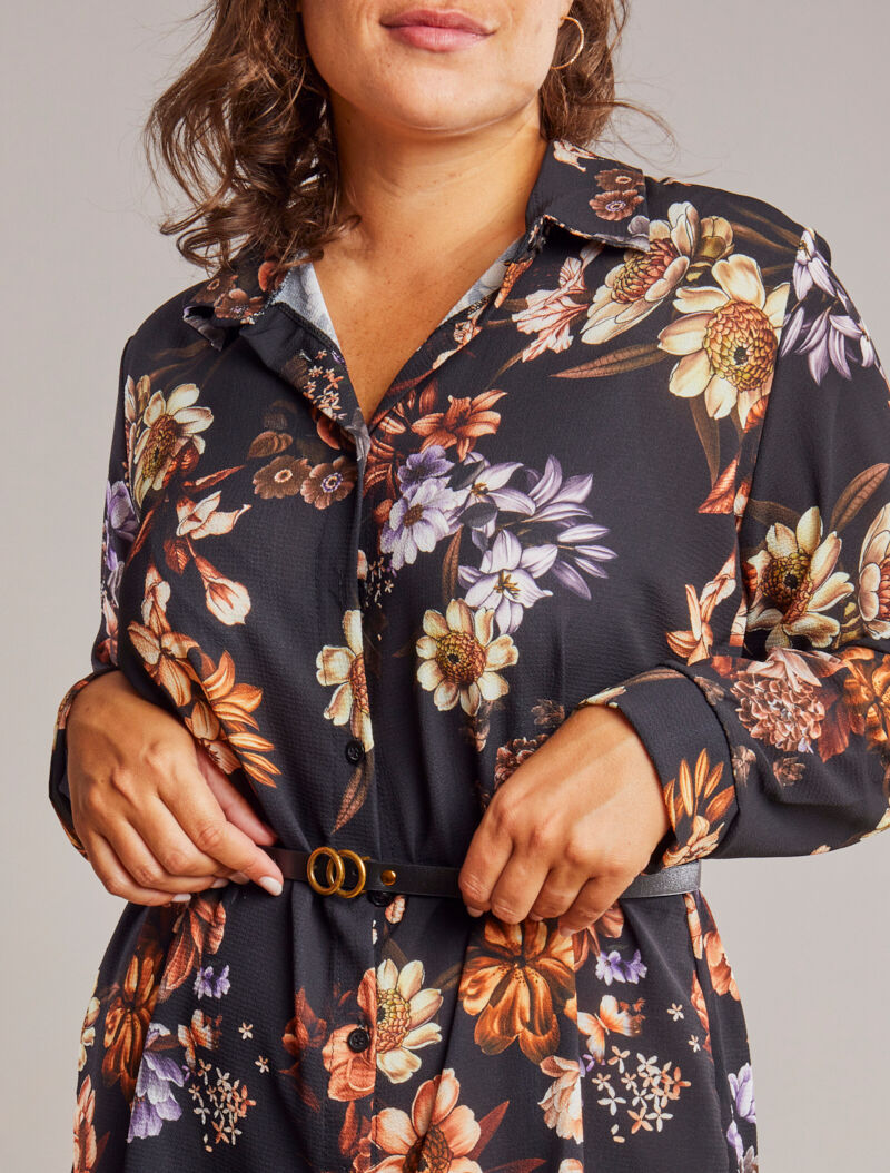 Robe chemise imprimé fleuri - Noir - 5