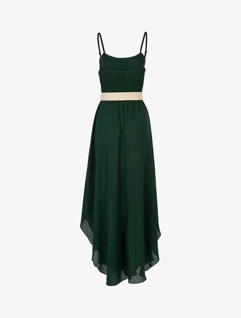 Robe effet mousseline bas arrondi échancré - Vert bouteille - 2