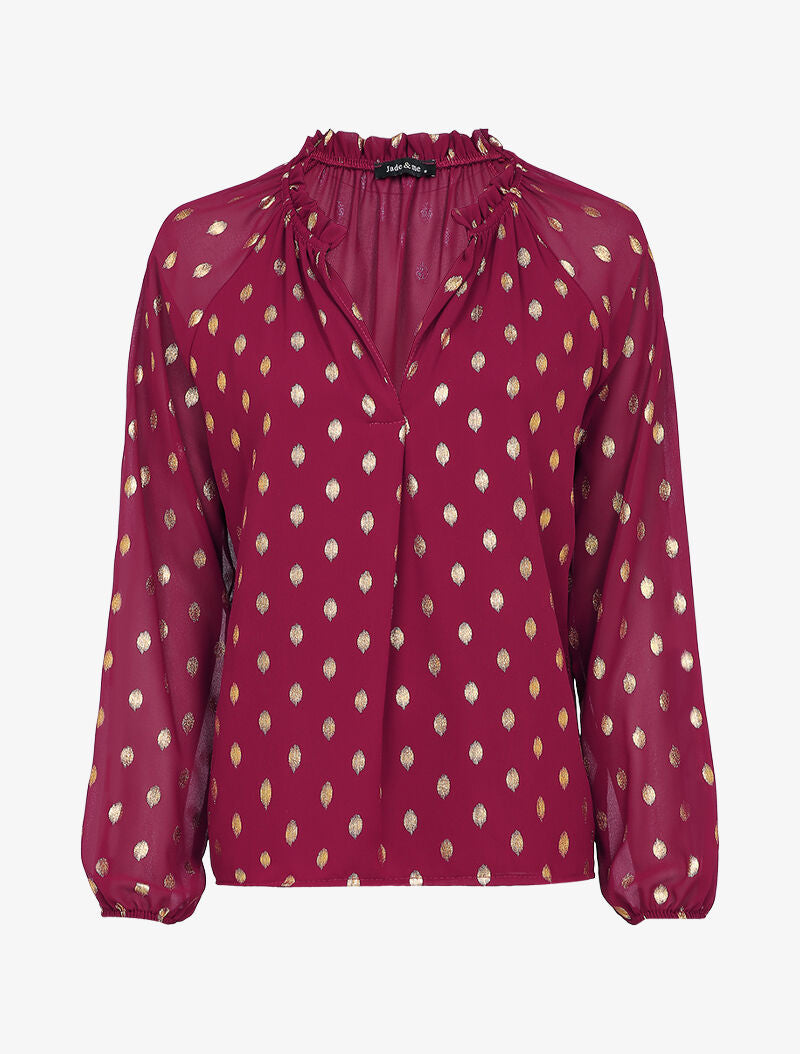 Blouse irisée à col stylisé - Bordeaux - 1