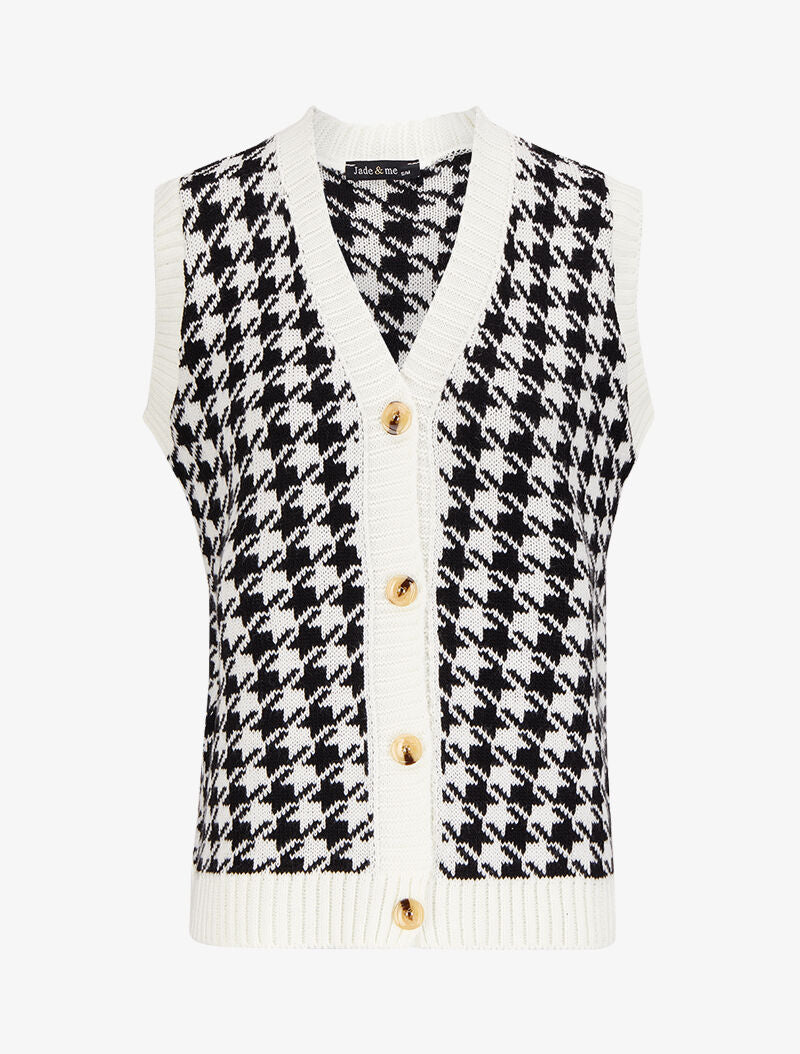 Gilet sans manches imprimé pied-de-coq - Blanc/noir - 1