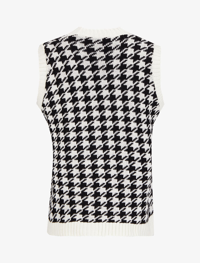 Gilet sans manches imprimé pied-de-coq - Blanc/noir - 2