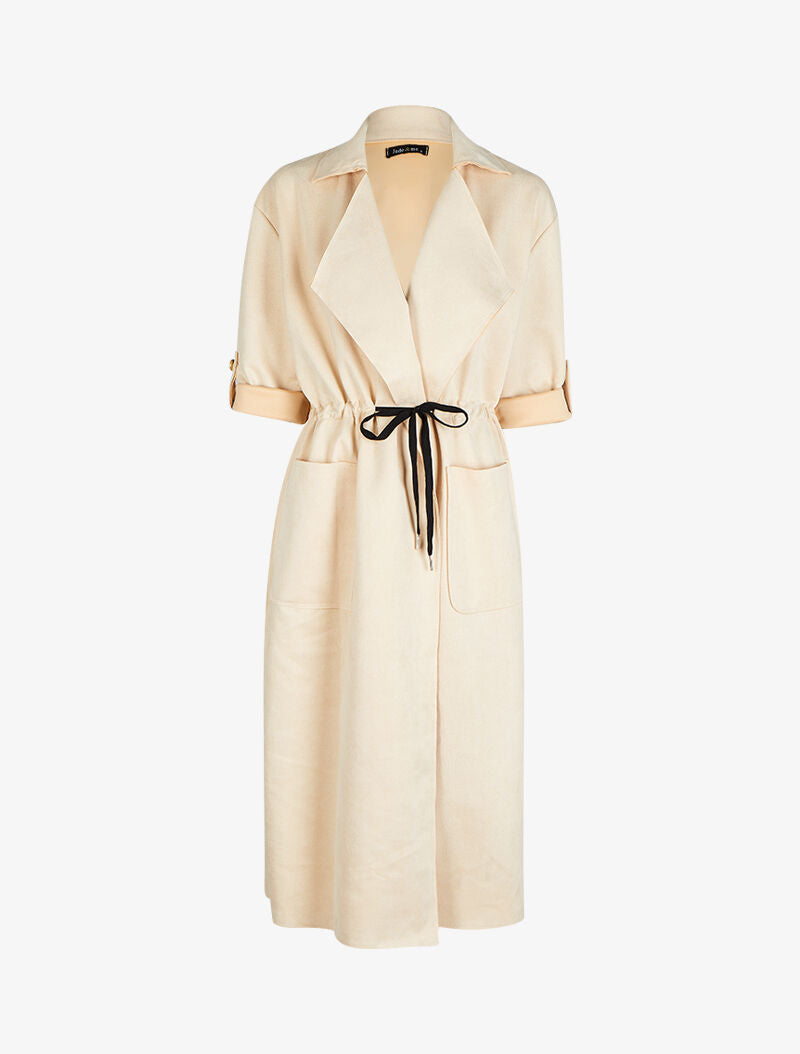 Trench long en suédine à manches rabattables - Beige - 4