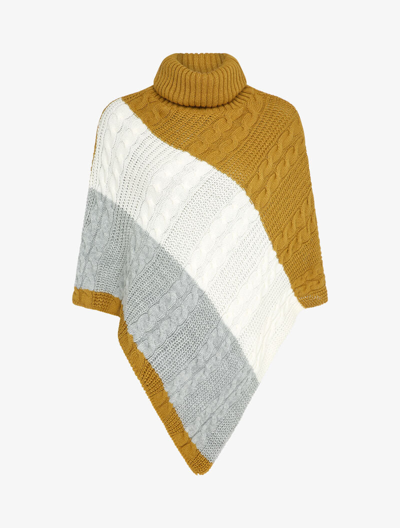 Poncho asymétrique à bandes colorées - Moutarde - 4