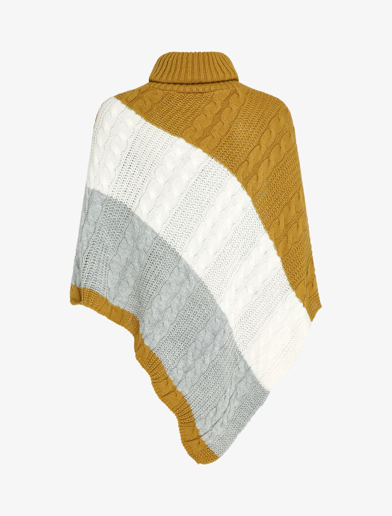 Poncho asymétrique à bandes colorées - Moutarde - 2