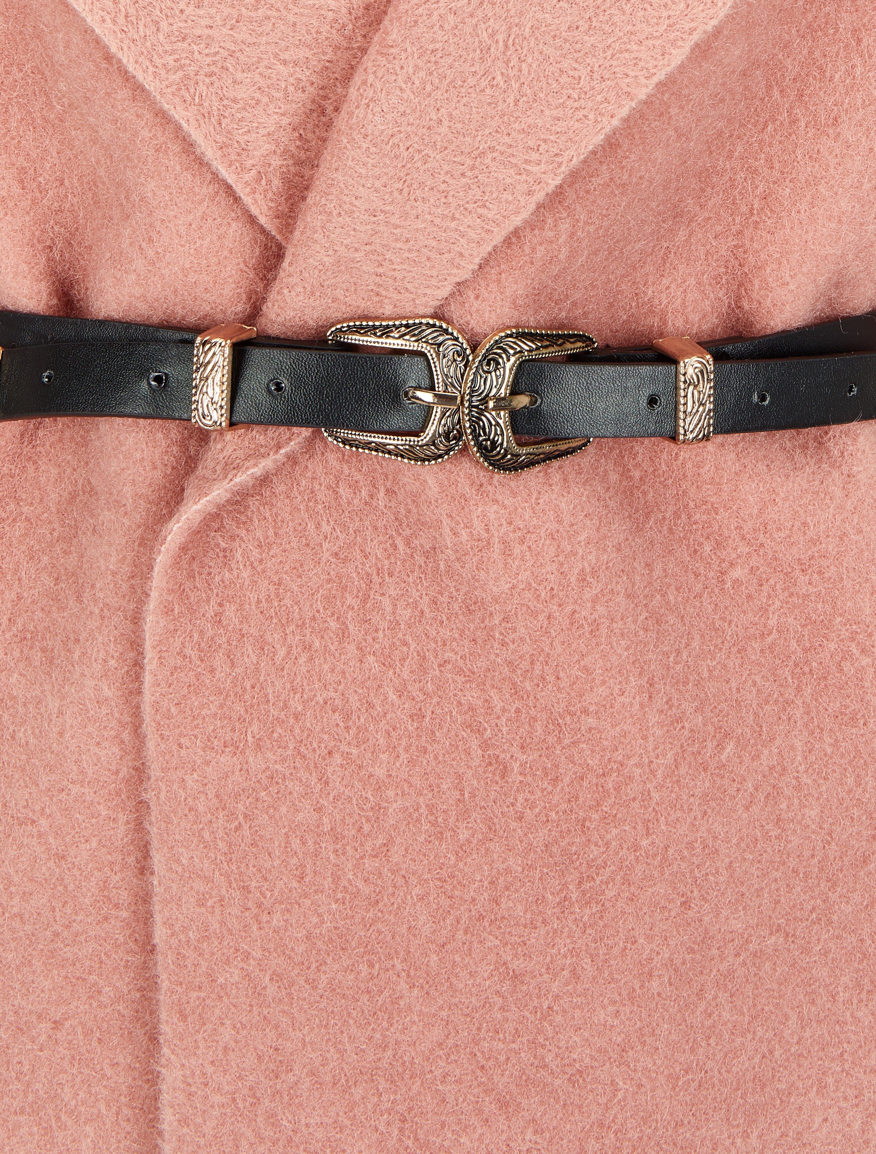 Manteau à capuche à bord à franges - Rose - 3
