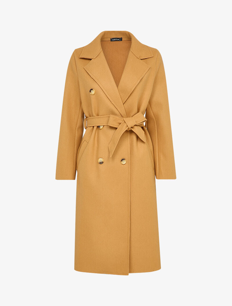 Manteau long ceinturé à double boutonnages - Camel - 1