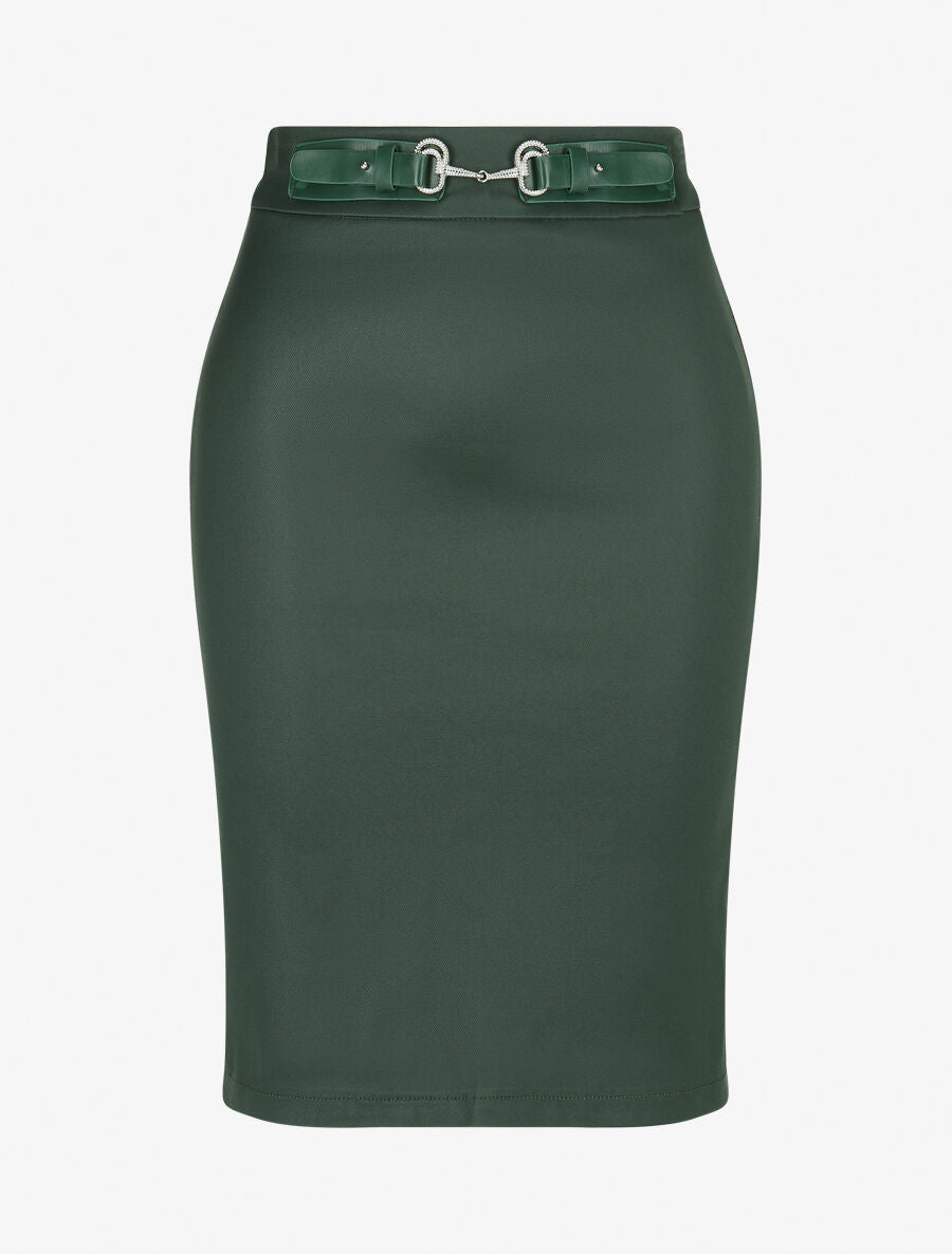 Jupe droite fendue en simili - Vert sapin - 1