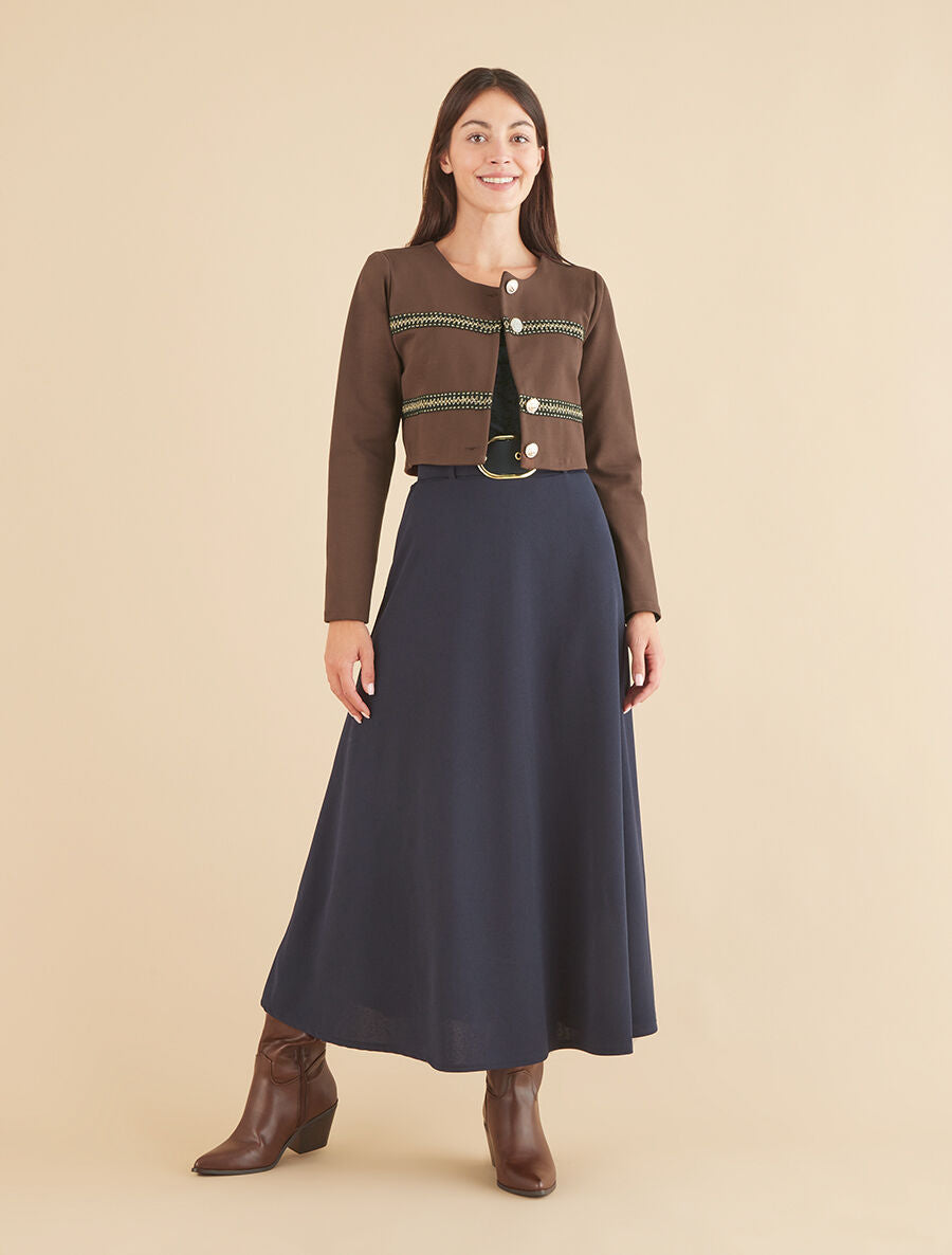 Veste courte à bandes stylisées dorées - Marron - 4