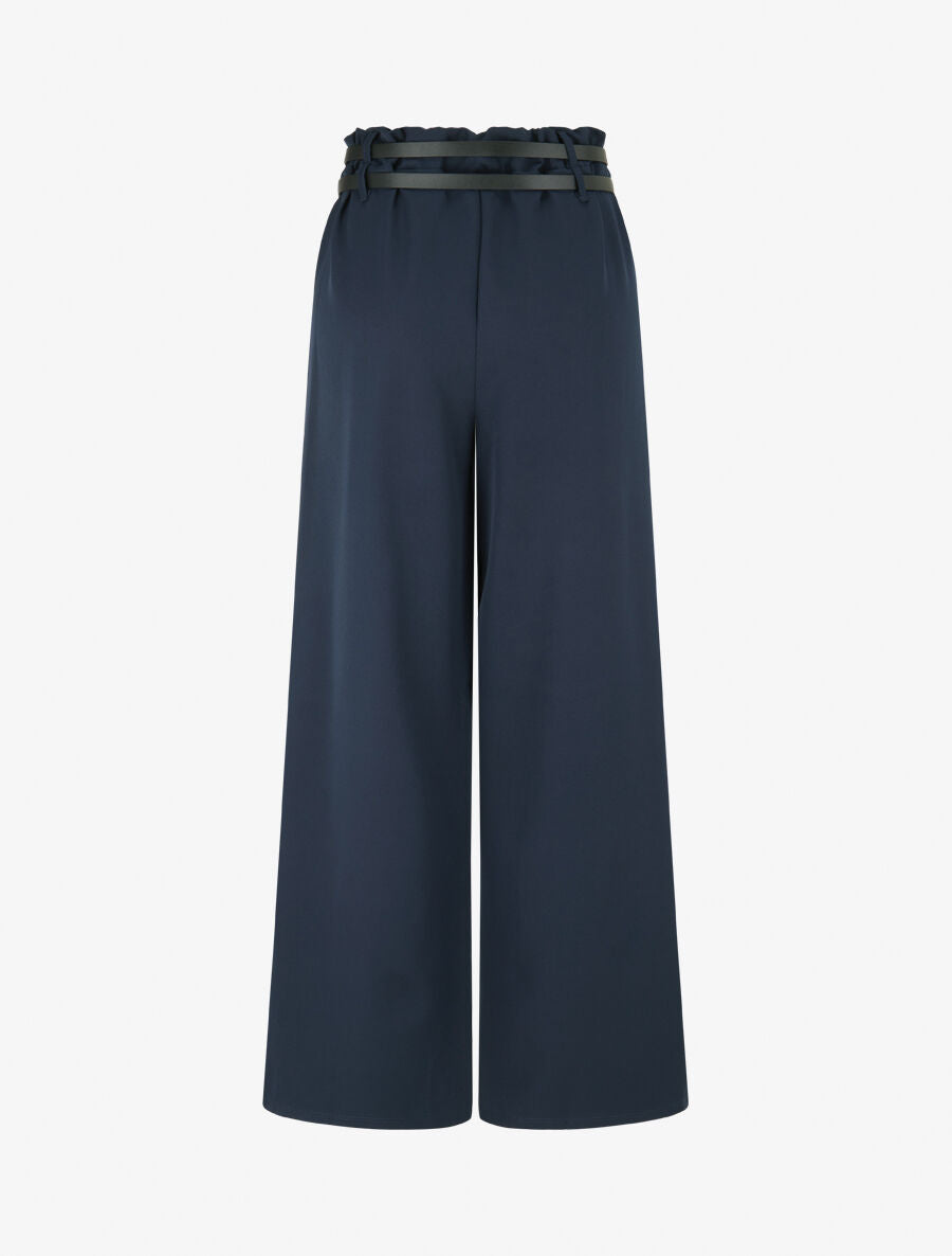 Pantalon wide leg à double ceintures - Marine - 2