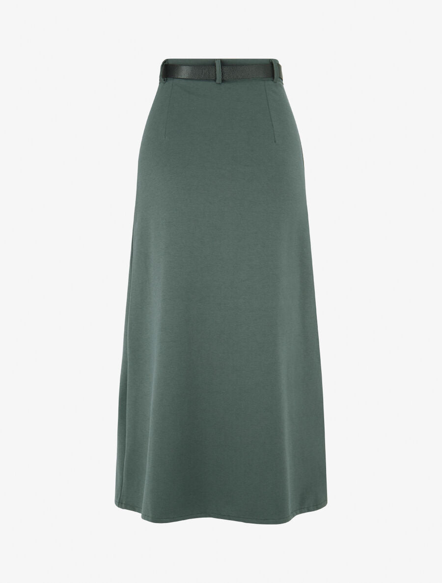 Jupe droite uni fendue - Kaki - 2