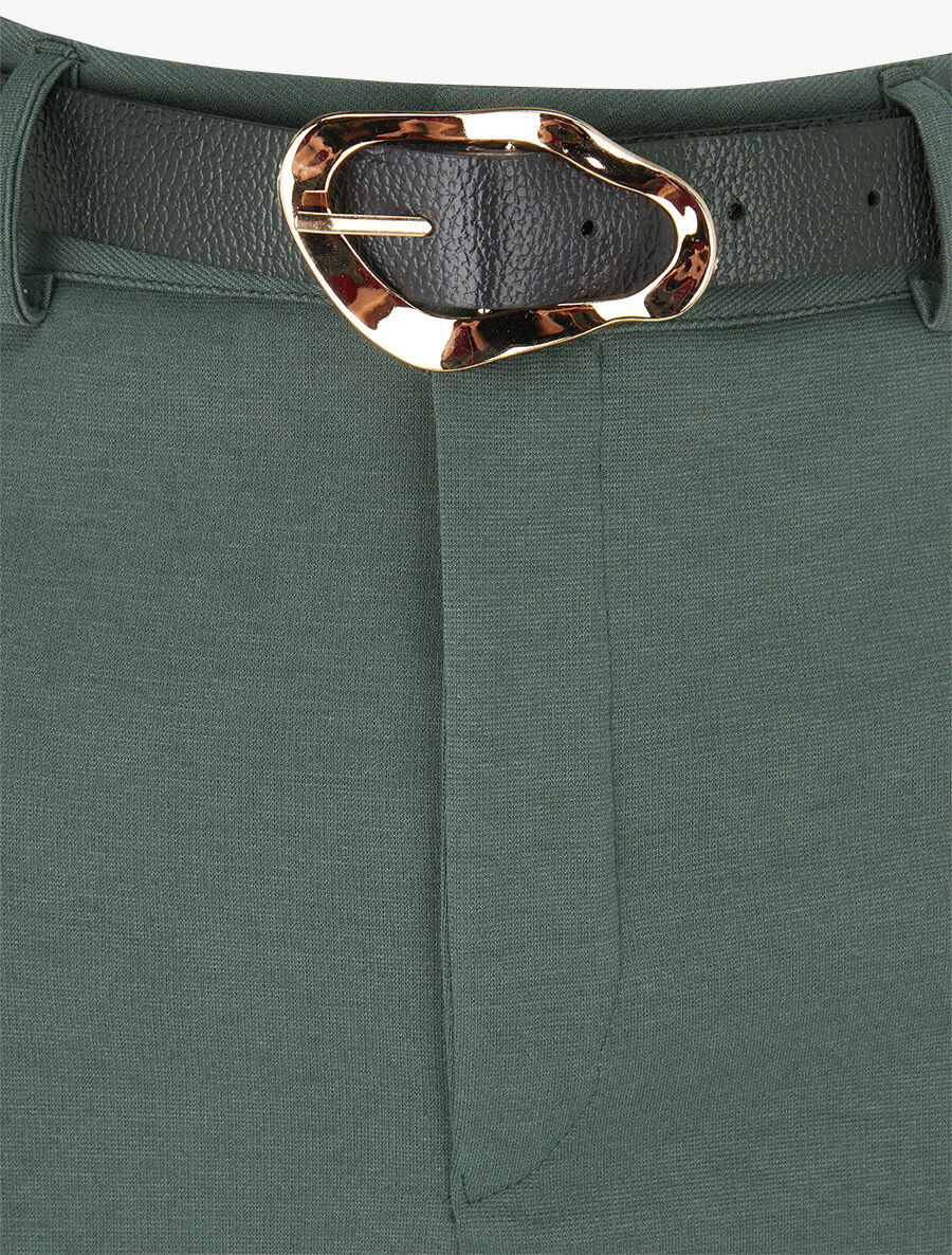 Jupe droite uni fendue - Kaki - 3