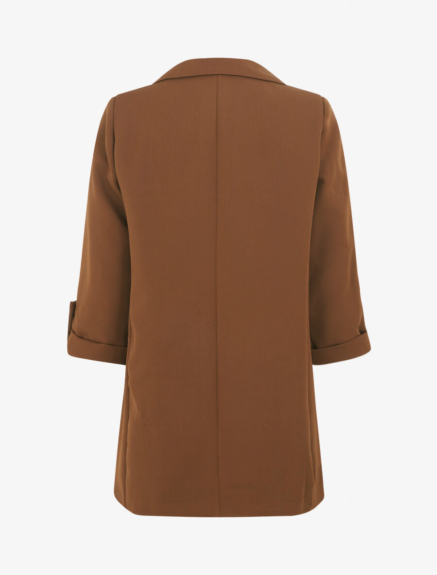 Blazer mi-long uni à manches retroussables - Marron - 2