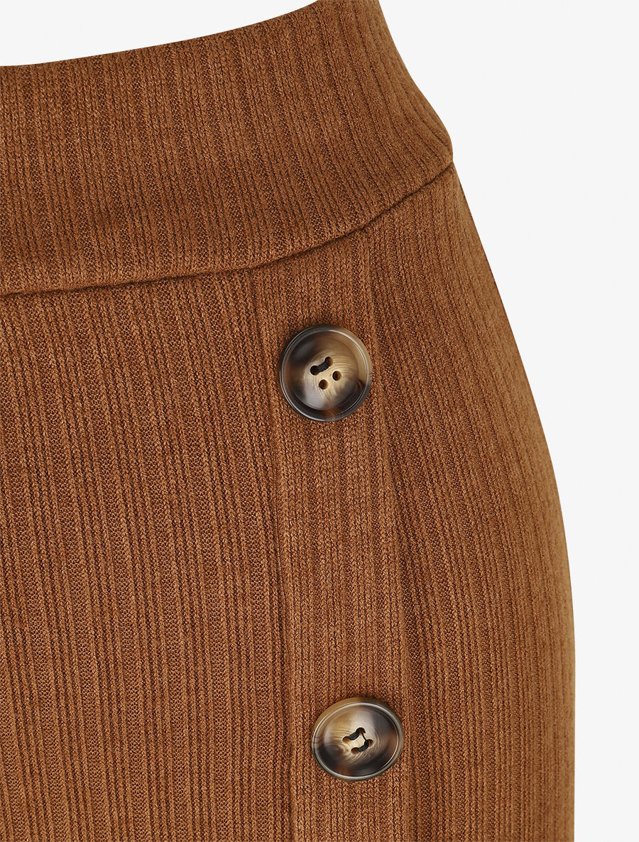Jupe longue fendue en maille - Camel - 3