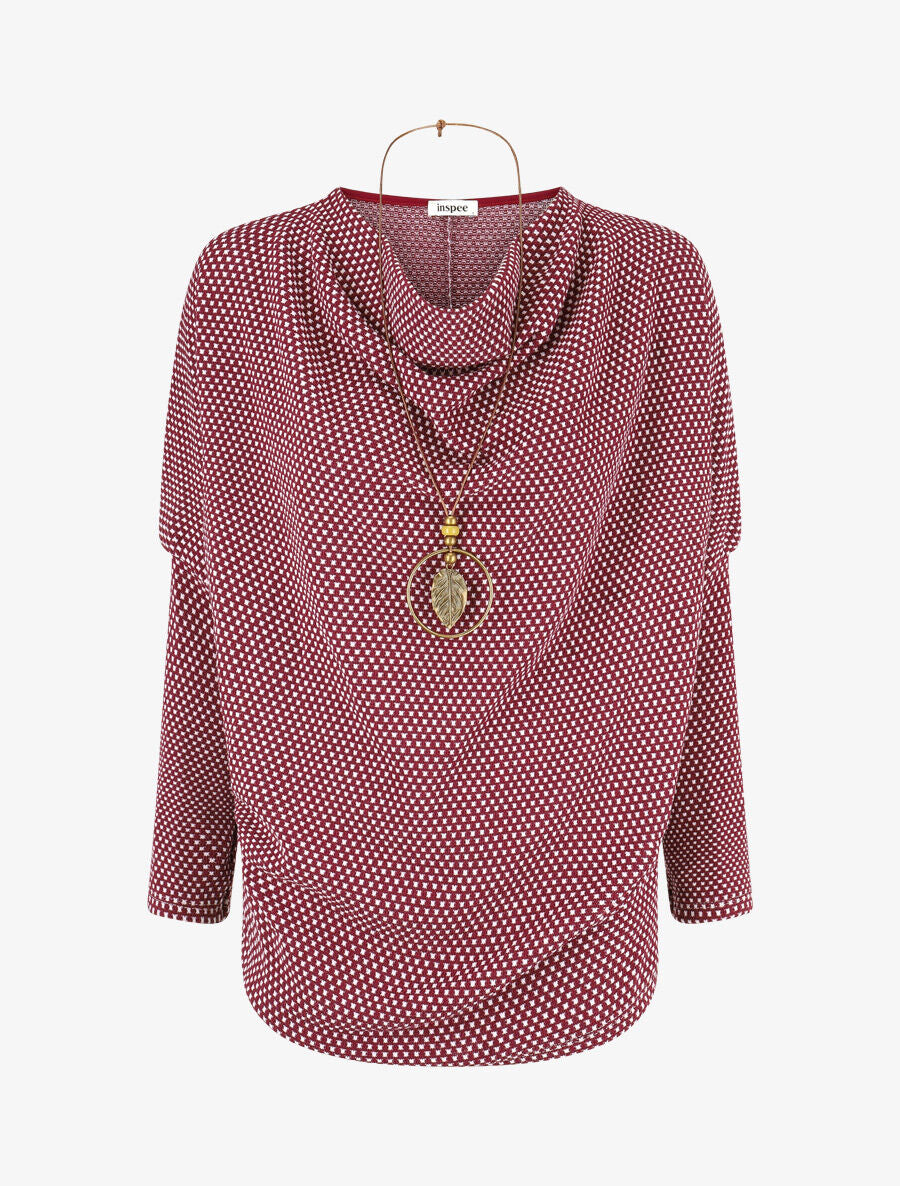 Pull imprimé fantaisie à col bénitier - Bordeaux - 4