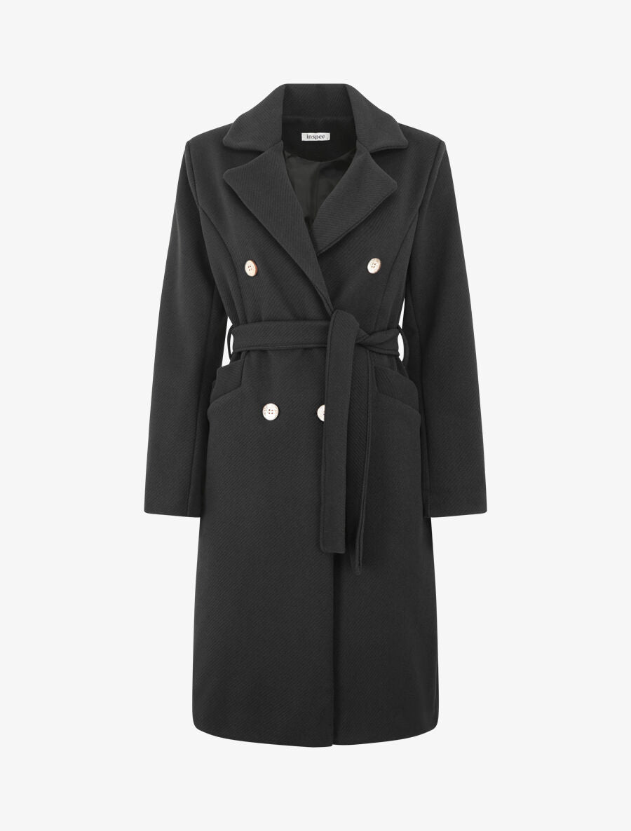 Manteau uni à boutons décoratifs - Noir - 1