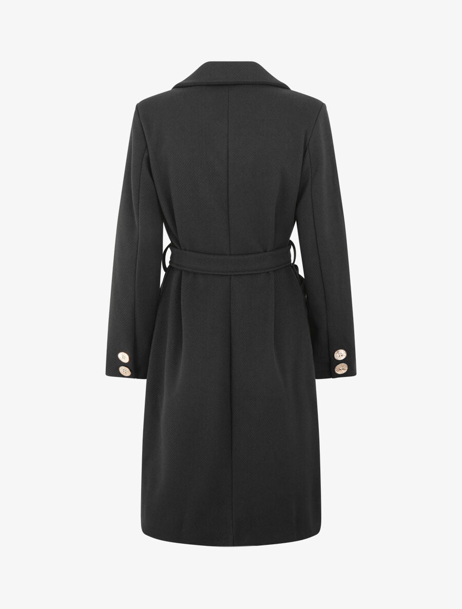 Manteau uni à boutons décoratifs - Noir - 2