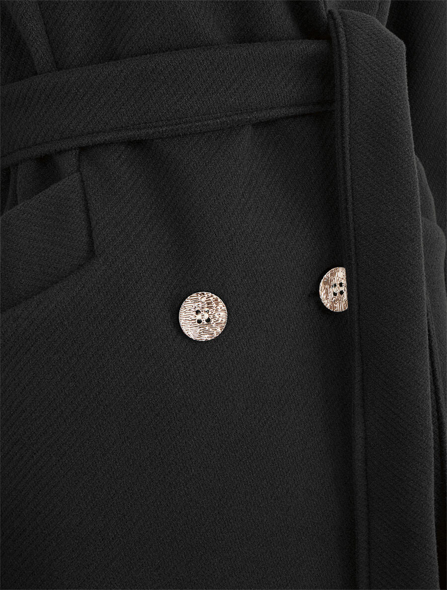 Manteau uni à boutons décoratifs - Noir - 3