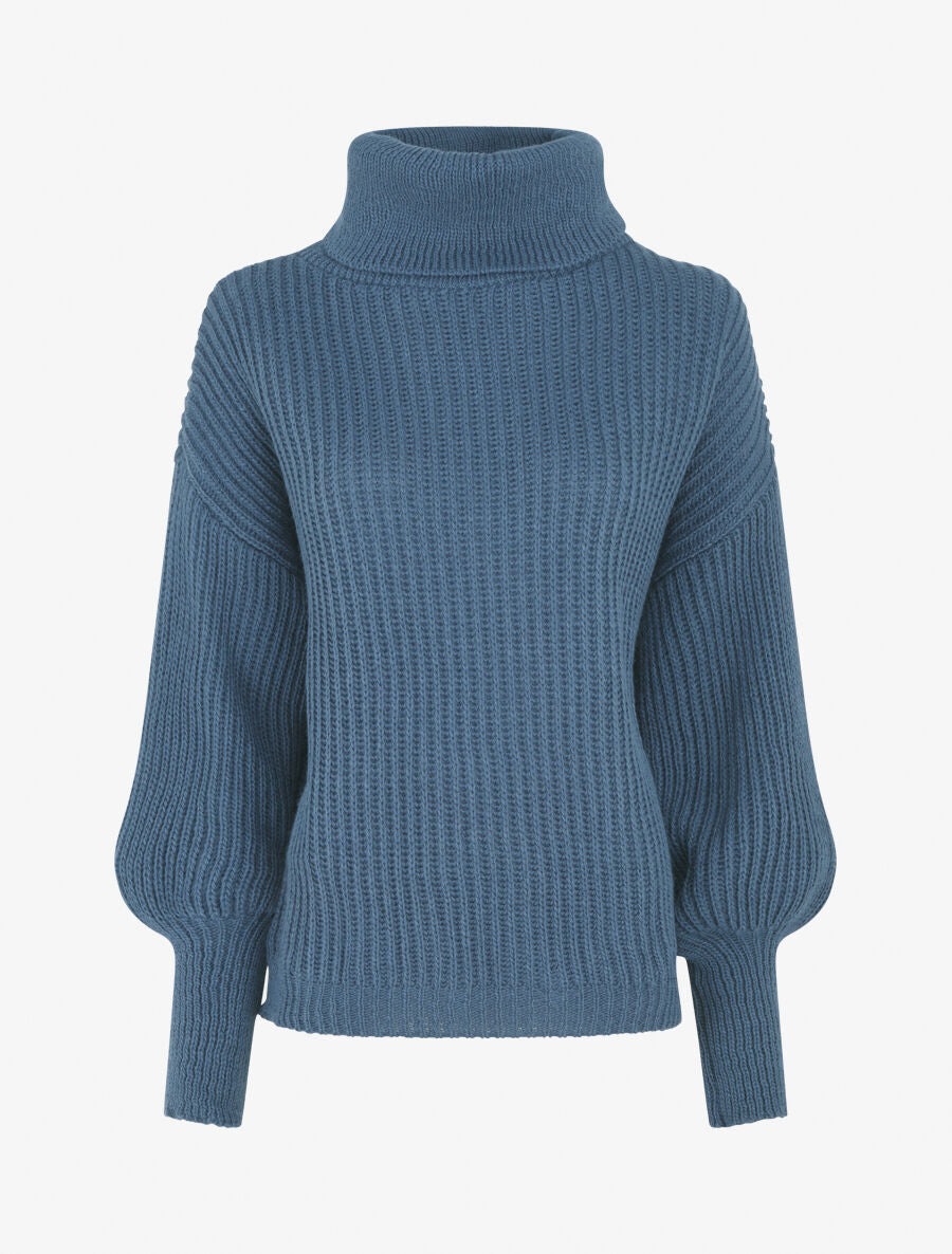 Pull uni en maille à col roulé - Bleu - 4