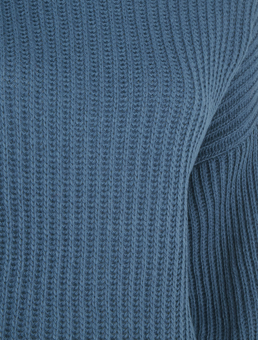 Pull uni en maille à col roulé - Bleu - 3