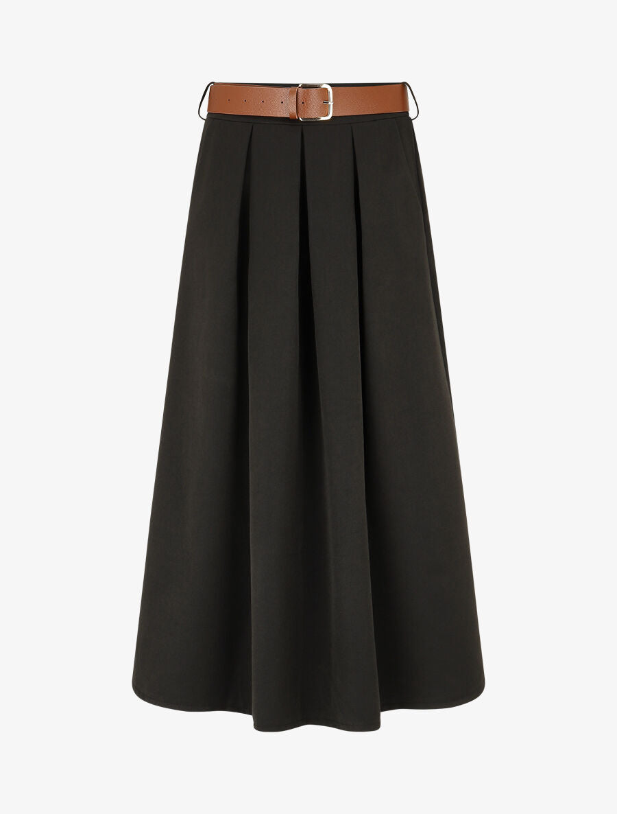 Jupe longue unie à taille élastiquée - Noir - 4