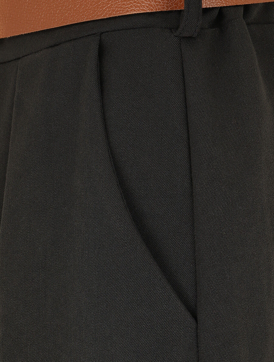 Jupe longue unie à taille élastiquée - Noir - 3