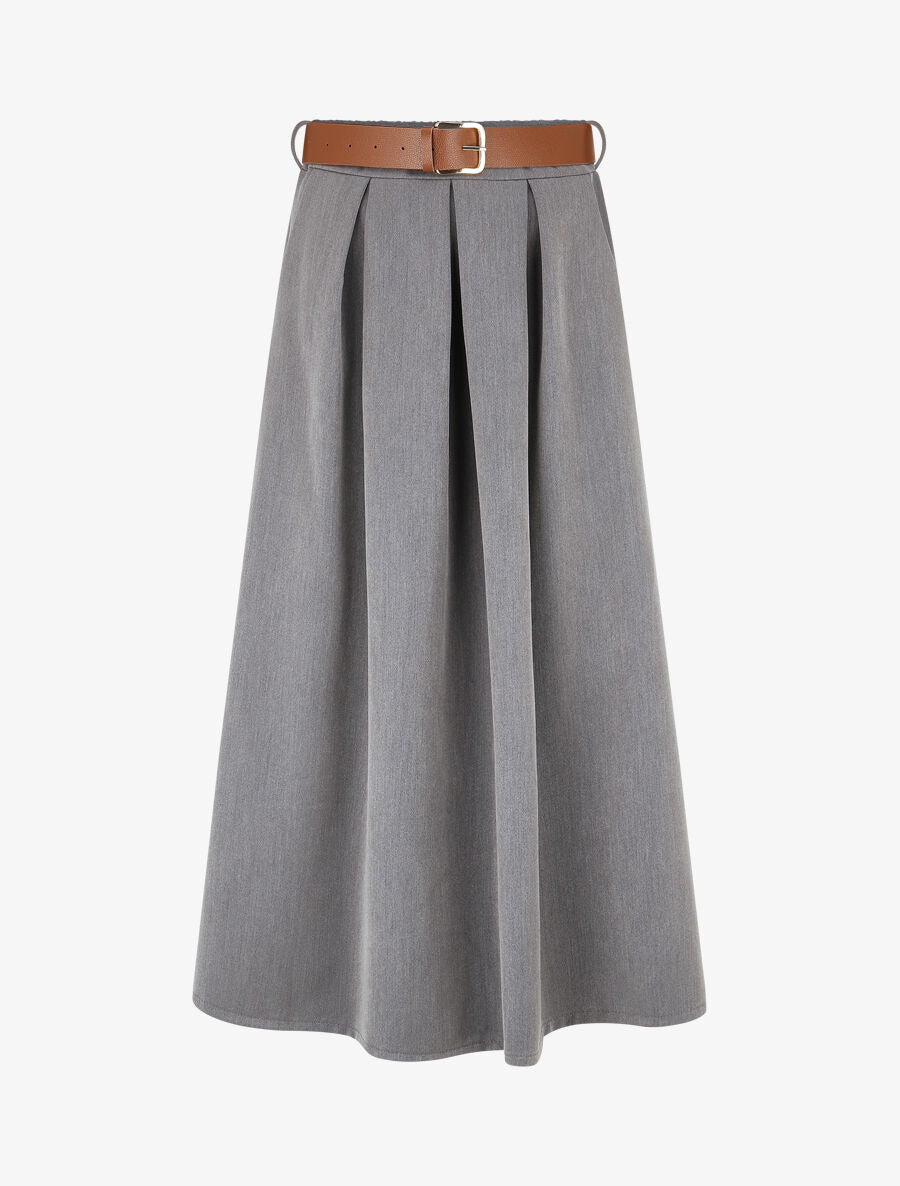 Jupe longue unie à taille élastiquée - Gris - 1