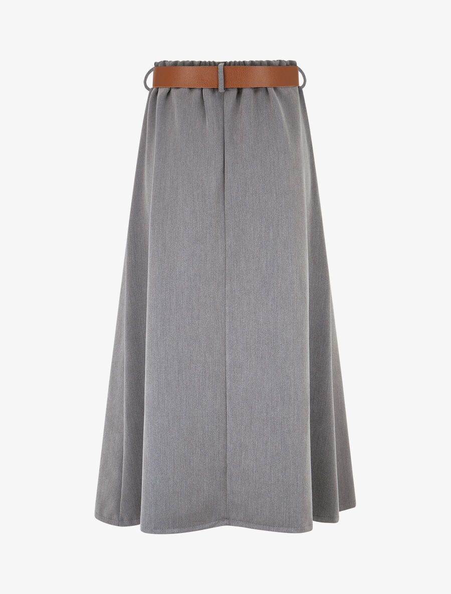 Jupe longue unie à taille élastiquée - Gris - 2