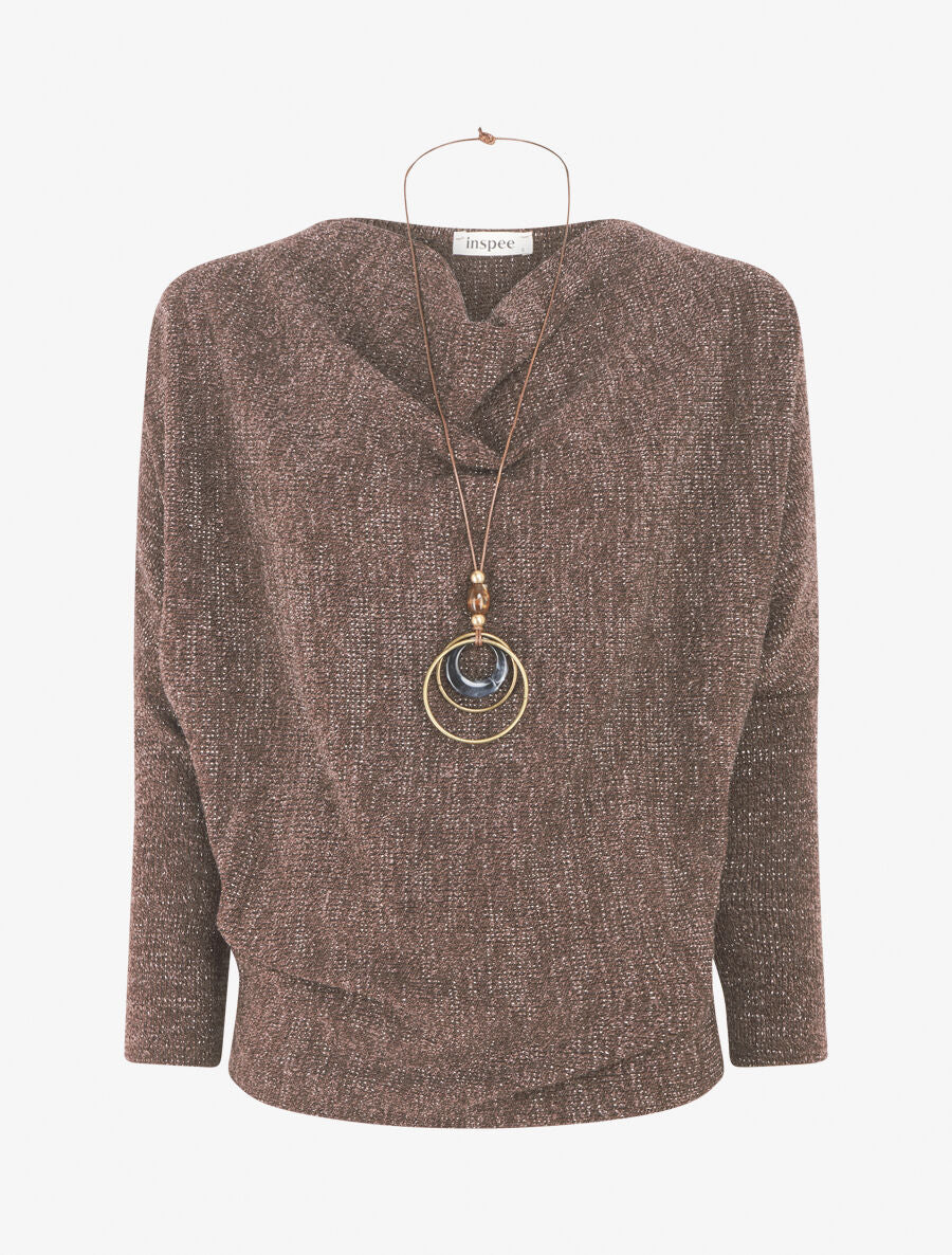 Pull côtelé et irisé - Marron - 1