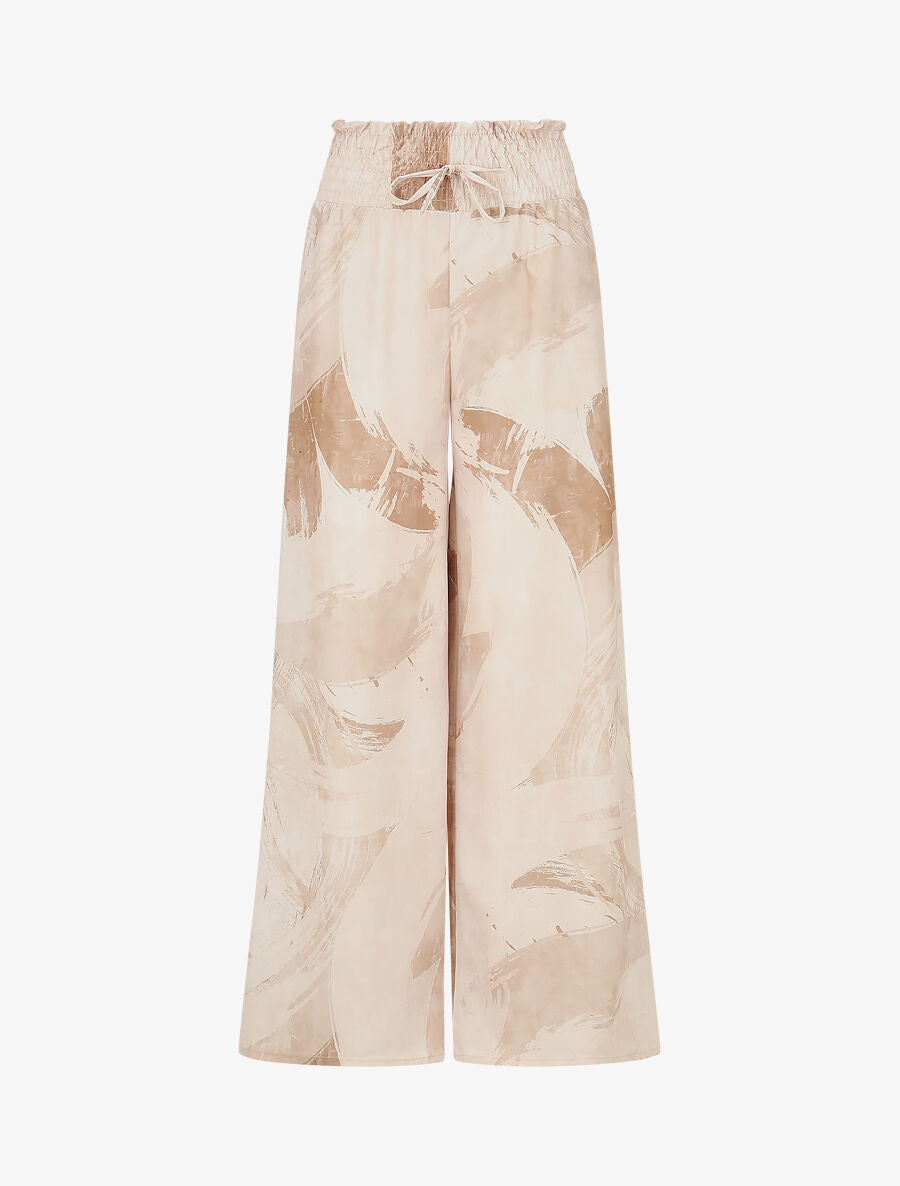 Pantalon fluide élastiqué imprimé abstrait - Camel - 4