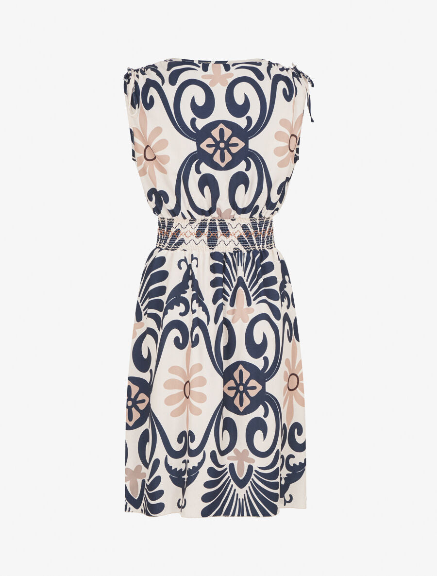 Robe élastiquée à imprimé ikat - Marine - 2