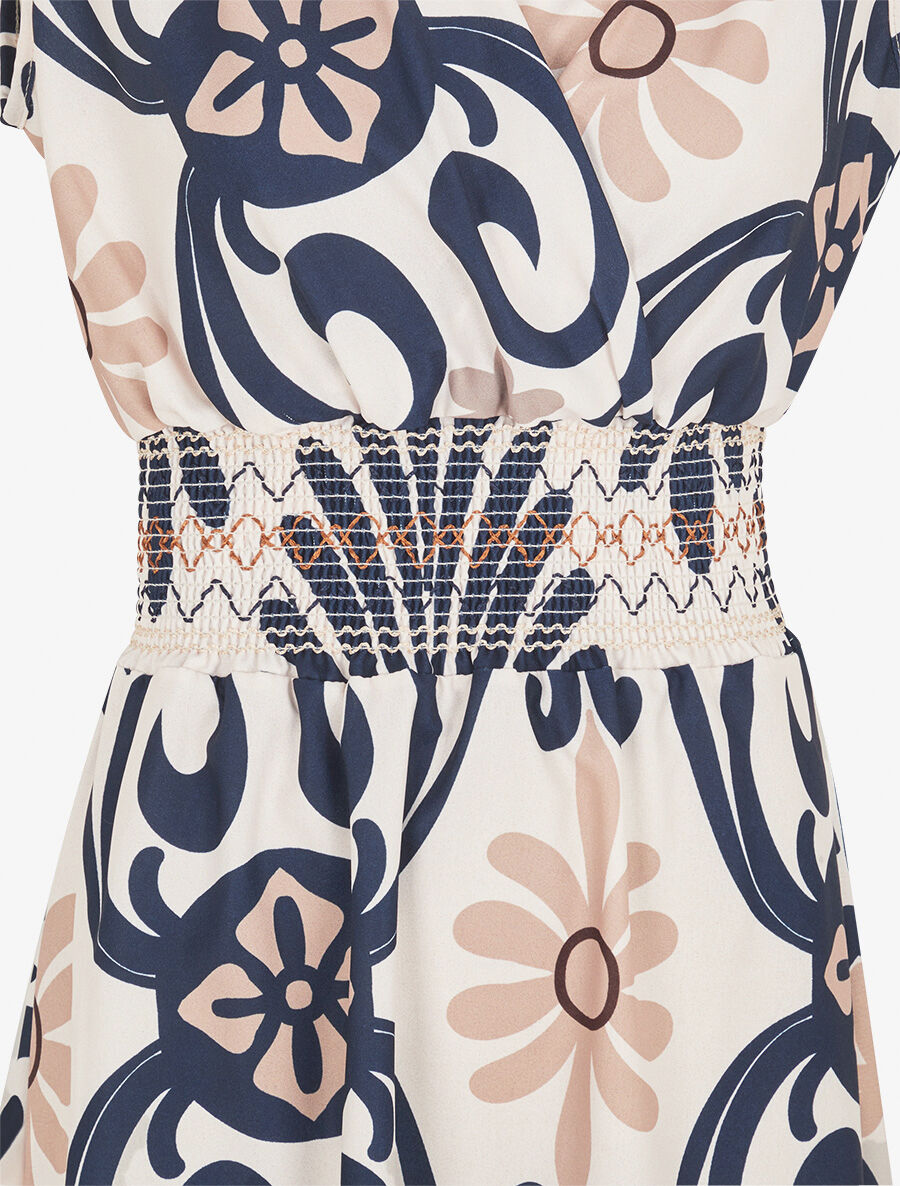 Robe élastiquée à imprimé ikat - Marine - 3