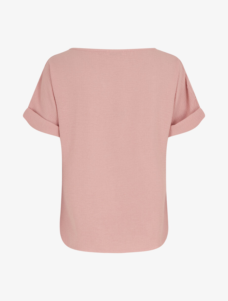 Top droit manches courtes à col asymétrique - Rose - 2