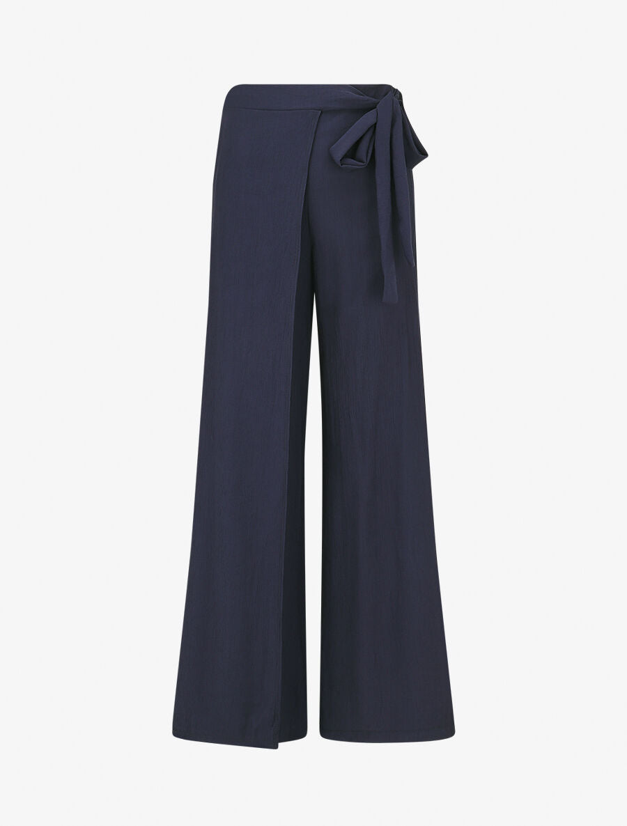 Pantalon texturé à pans - Marine - 1